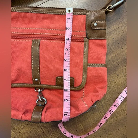 Fossil Red Canvas with Leather Accents Crossbody Purse Handbag Adjustable Strap - Picture 7 of 15